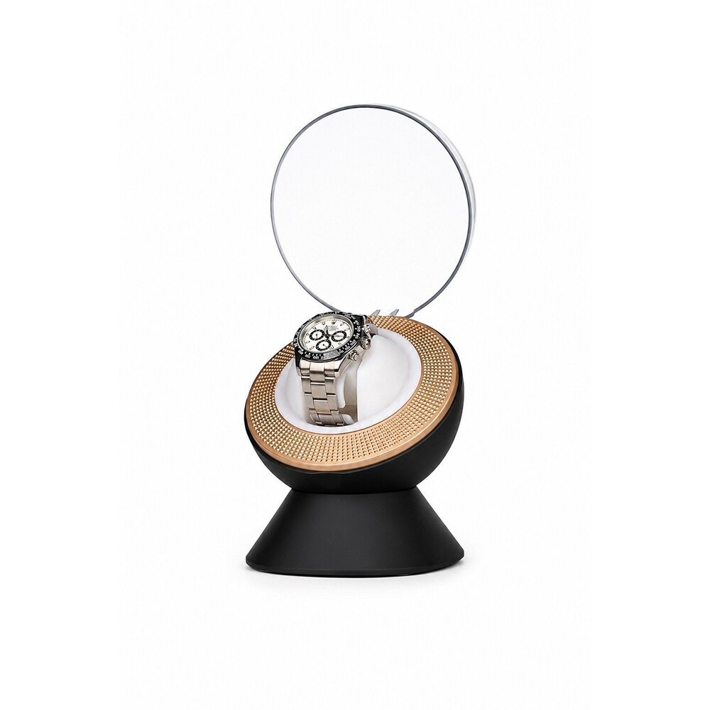 Ultra Quiet Single Watch Winder with Ambient LED Lighting Black & Gold
